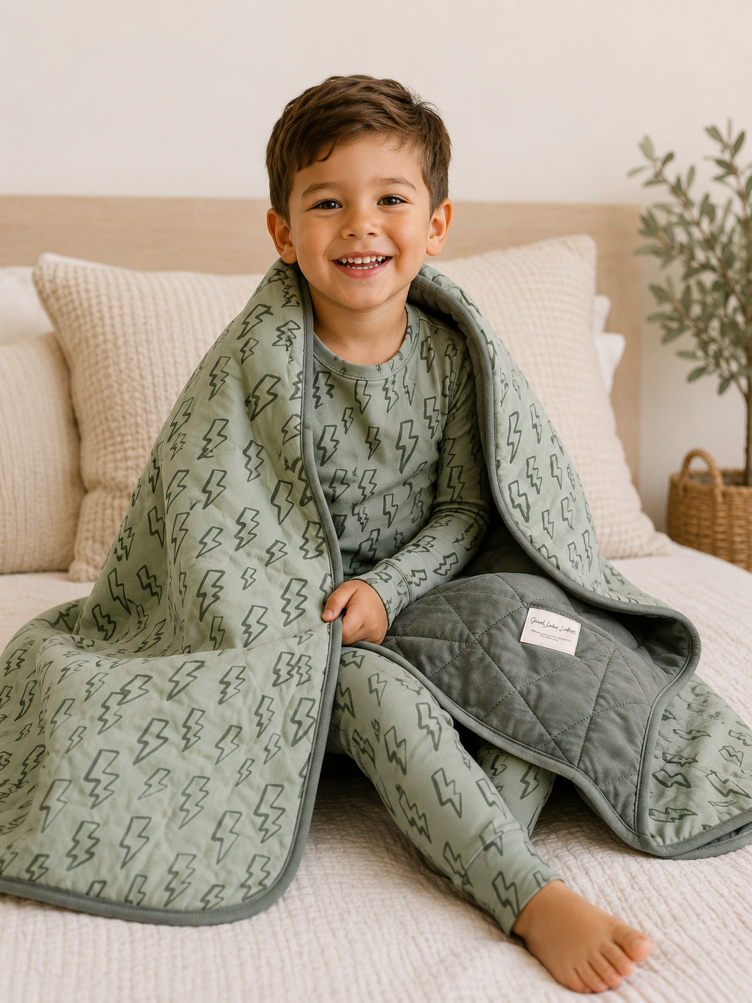 Sage Lightning Quilted Bamboo Blanket
